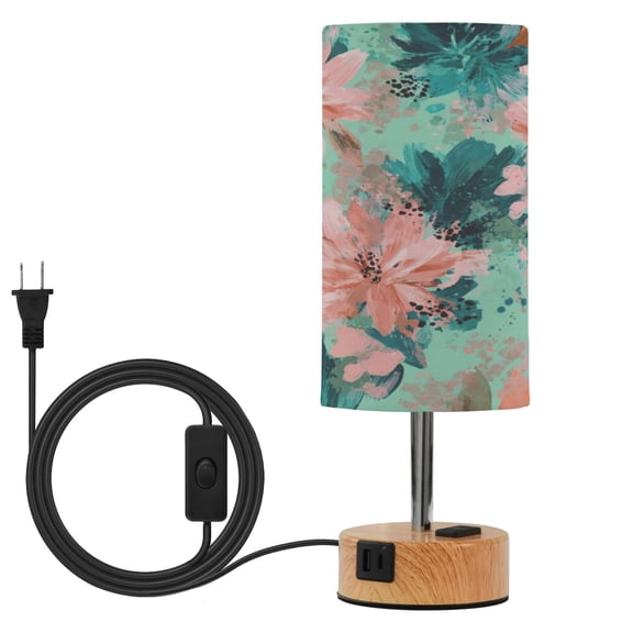 Touch Control Table Lamp with LED Bulb Bedside Lamp for Bedroom Living Room Pink Abstract Floral Patterns
