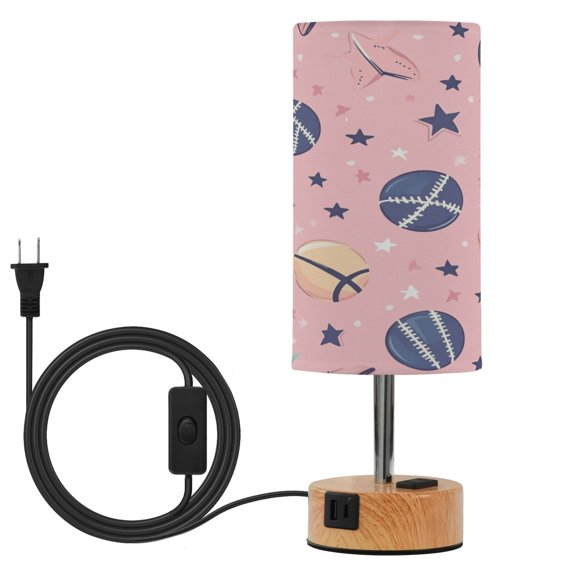 Touch Control Table Lamp with LED Bulb Bedside Lamp for Bedroom Living Room Pink Sports Elements