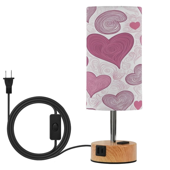 Touch Control Table Lamp with LED Bulb Bedside Lamp for Bedroom Living Room Pink and Maroon Hearts