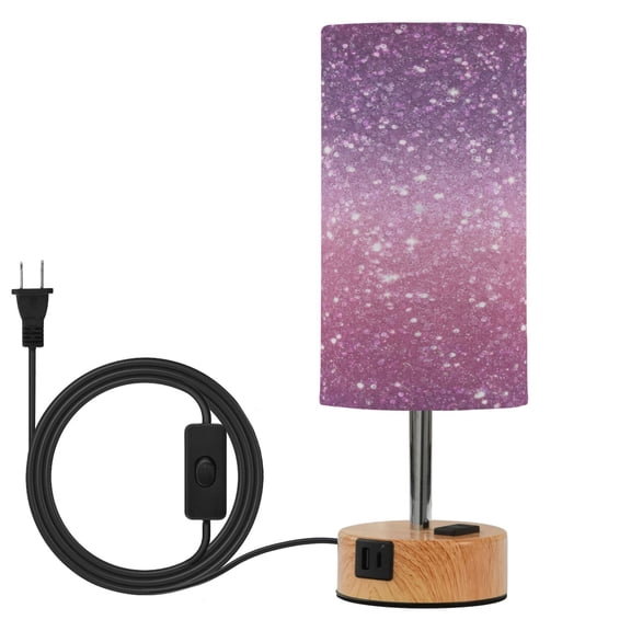 Touch Control Table Lamp with LED Bulb Bedside Lamp for Bedroom Living Room Pink and Purple Glitter Pattern