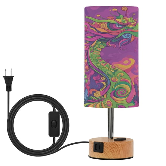 Touch Control Table Lamp with LED Bulb Bedside Lamp for Bedroom Living Room Psychedelic Cartoon Dragon