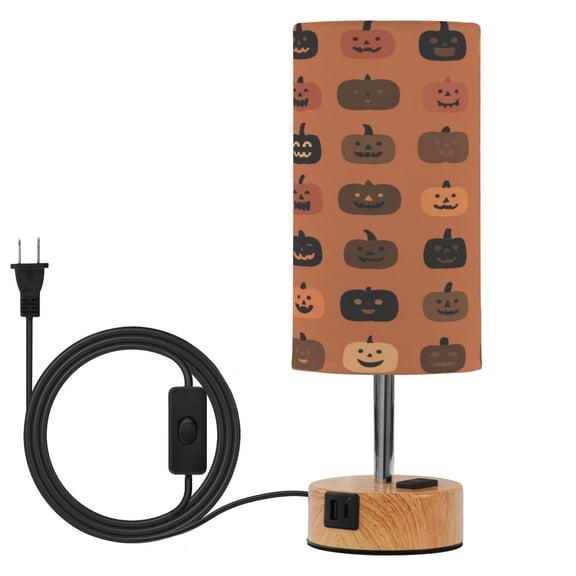 Touch Control Table Lamp with LED Bulb Bedside Lamp for Bedroom Living Room Pumpkin Funny Face Pattern