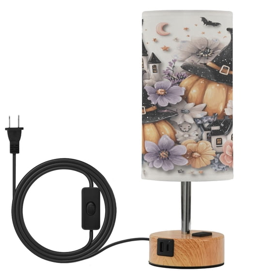 Touch Control Table Lamp with LED Bulb Bedside Lamp for Bedroom Living Room Pumpkins and Witch Hats