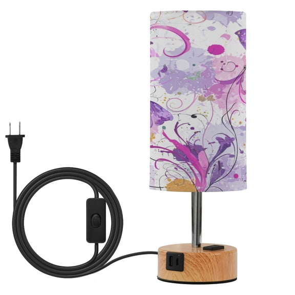 Touch Control Table Lamp with LED Bulb Bedside Lamp for Bedroom Living Room Purple Butterfly with Swirls