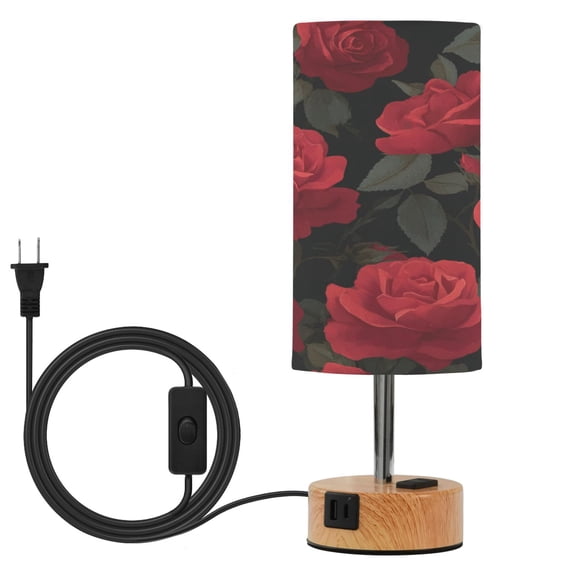 Touch Control Table Lamp with LED Bulb Bedside Lamp for Bedroom Living Room Red Roses Pattern