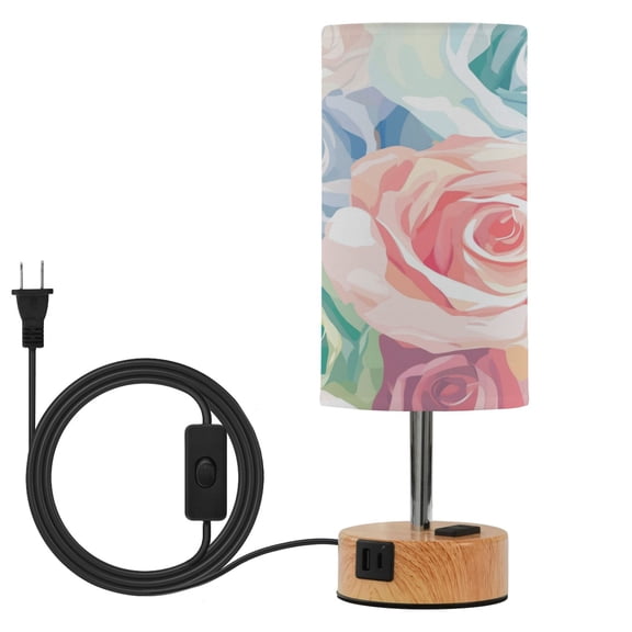 Touch Control Table Lamp with LED Bulb Bedside Lamp for Bedroom Living Room Roses Pattern