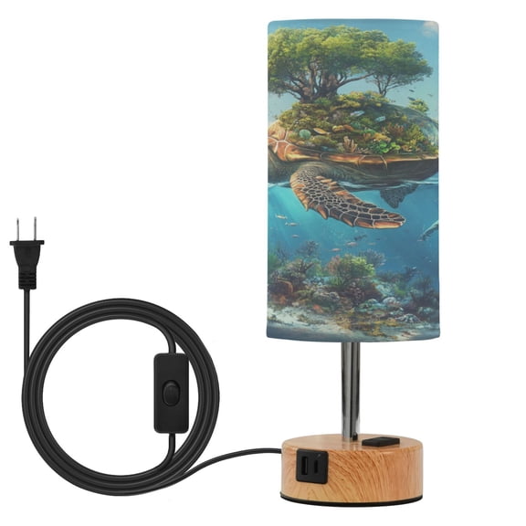 Touch Control Table Lamp with LED Bulb Bedside Lamp for Bedroom Living Room Sea Turtle Carrying Island