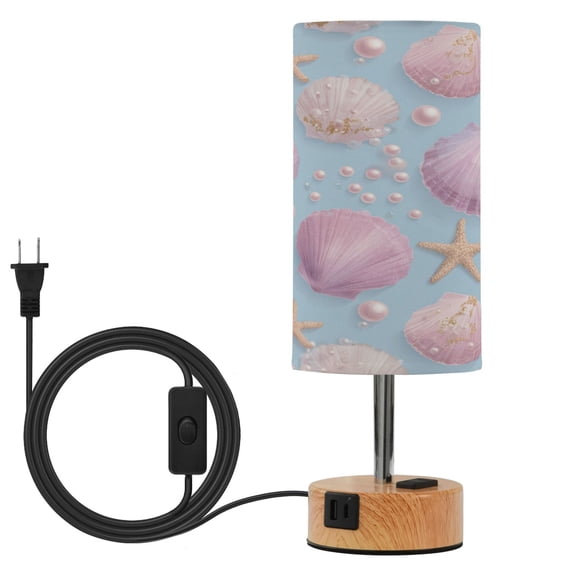 Touch Control Table Lamp with LED Bulb Bedside Lamp for Bedroom Living Room Seashells and Pearls Pattern