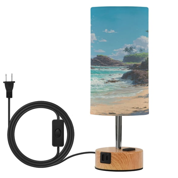 Touch Control Table Lamp with LED Bulb Bedside Lamp for Bedroom Living Room Serene Beach Scene