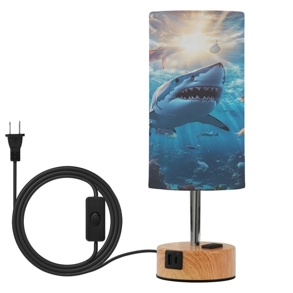 Touch Control Table Lamp with LED Bulb Bedside Lamp for Bedroom Living Room Shark Swimming in The Ocean