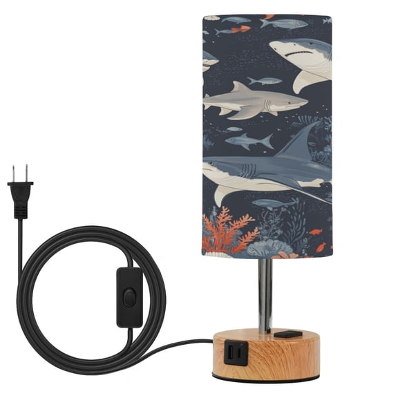 Touch Control Table Lamp with LED Bulb Bedside Lamp for Bedroom Living Room Sharks and Manta Rays