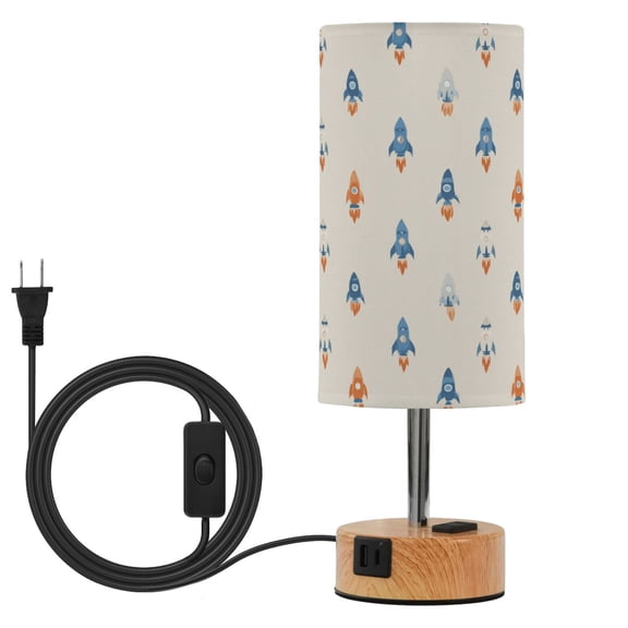 Touch Control Table Lamp with LED Bulb Bedside Lamp for Bedroom Living Room Simple Rocket Ships Pattern