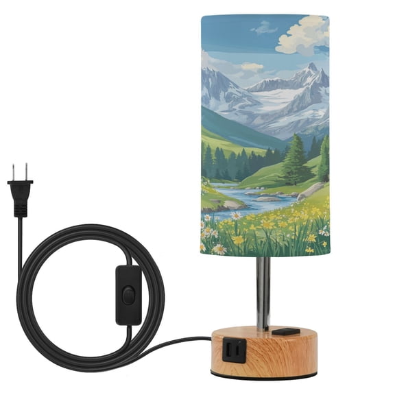 Touch Control Table Lamp with LED Bulb Bedside Lamp for Bedroom Living Room Summer Mountains