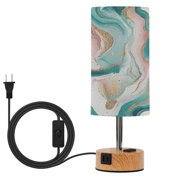 Touch Control Table Lamp with LED Bulb Bedside Lamp for Bedroom Living Room Teal Swirling Marble Pattern