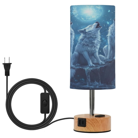 Touch Control Table Lamp with LED Bulb Bedside Lamp for Bedroom Living Room Three Blue Wolves
