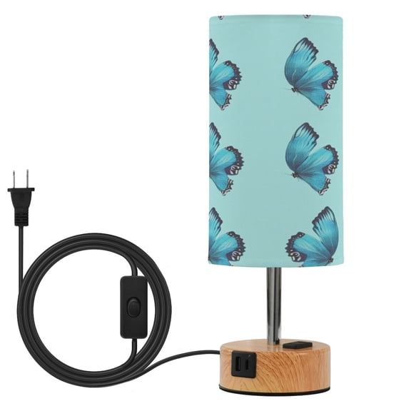 Touch Control Table Lamp with LED Bulb Bedside Lamp for Bedroom Living Room Turquoise Blue Butterfly Pattern