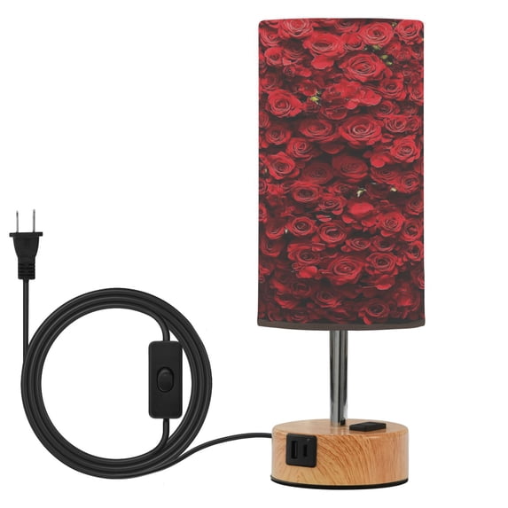 Touch Control Table Lamp with LED Bulb Bedside Lamp for Bedroom Living Room Wall Of Red Roses