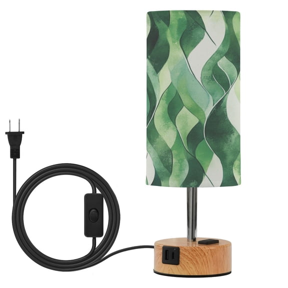 Touch Control Table Lamp with LED Bulb Bedside Lamp for Bedroom Living Room Watercolor Green Wavy Lines