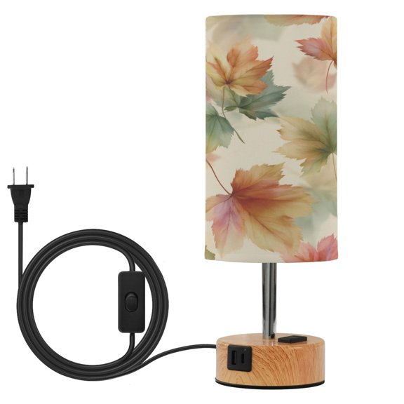 Touch Control Table Lamp with LED Bulb Bedside Lamp for Bedroom Living Room Watercolor Maple Leaves Pattern