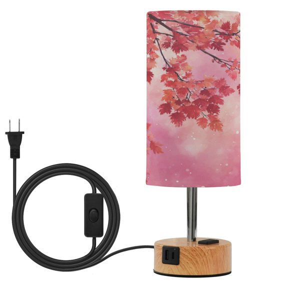 Touch Control Table Lamp with LED Bulb Bedside Lamp for Bedroom Living Room Watercolor Red Maple Leaves