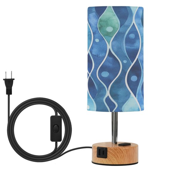Touch Control Table Lamp with LED Bulb Bedside Lamp for Bedroom Living Room Watercolor Wavy Pattern