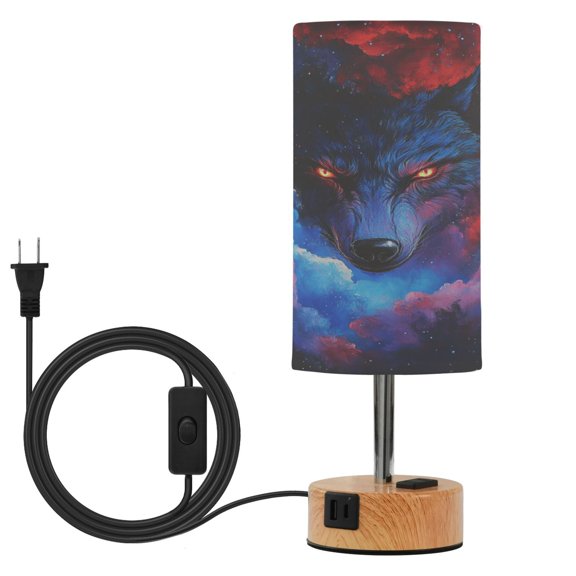 Touch Control Table Lamp with LED Bulb Bedside Lamp for Bedroom Living Room Wolf Face and Moon