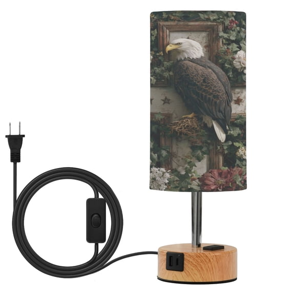 Touch Control Table Lamp with LED Bulb Bedside Lamp for Bedroom Living Room Wreath and Bald Eagle