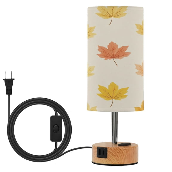 Touch Control Table Lamp with LED Bulb Bedside Lamp for Bedroom Living Room Yellow Maple Leaves Pattern