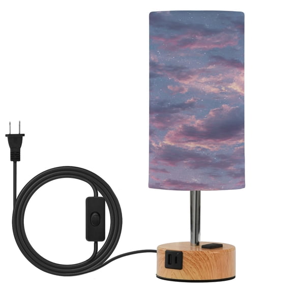 Touch Control Table Lamp with Wood Grain Metal Base, 3 Color Temperature Adjustable LED Eye Caring Desk Lamp for Bedroom Study Cartoon Purple Cloud