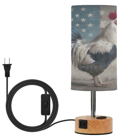Touch Control Table Lamp with Wood Grain Metal Base, 3 Color Temperature Adjustable LED Eye Caring Desk Lamp for Bedroom Study Fierce Rooster