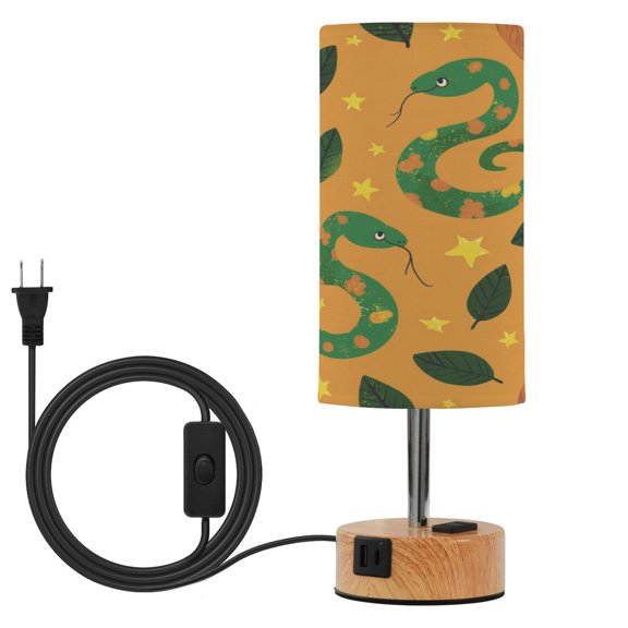 Touch Control Table Lamp with Wood Grain Metal Base, 3 Color Temperature Adjustable LED Eye Caring Desk Lamp for Bedroom Study Green Snake
