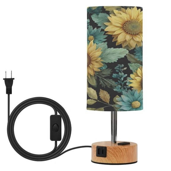 Touch Control Table Lamp with Wood Grain Metal Base, 3 Color Temperature Adjustable LED Eye Caring Desk Lamp for Bedroom Study Sage Leaf Sunflowers