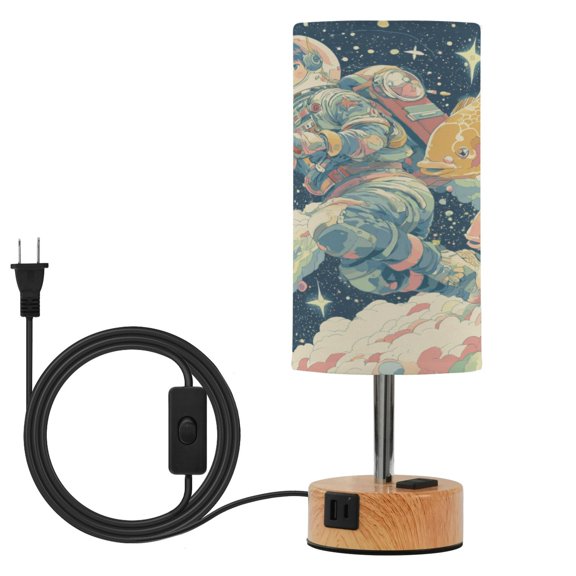 Touch Control Table Lamp with Wood Grain Metal Base, 3 Color Temperature Adjustable LED Eye Caring Desk Lamp for Bedroom Study Space Suit Anime