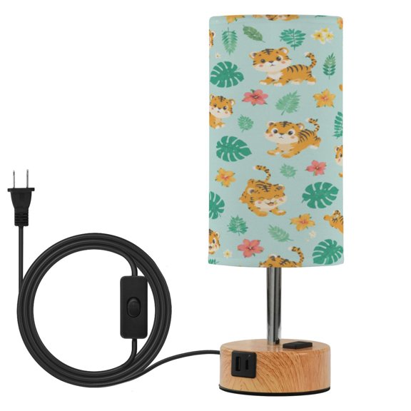 Touch Control Table Lamp with Wood Grain Metal Base, 3 Color Temperature Adjustable LED Eye Caring Desk Lamp for Bedroom Study Tiger Cub Light Mint