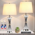 thumbnail image 1 of Touch Control Table Lamps for Living Room, 3-Way Dimmable Grey Crystal Bedside Lamps with 2 USB Ports, Set of 2 Crystal Nightstand Lamps with White Shades, 27" Tall Table Lamps for Living Room Office, 1 of 13