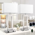 thumbnail image 1 of 22’’ Touch Control Table Lamps Set of 2, 3 Color Temperatures Bedroom Bedside Lamps, Modern Silver Dimmable Lamps with USB Ports & AC Outlet, Tall Living Room Lamps for Nightstand End Table, 2 Bulbs, 1 of 14