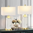 thumbnail image 1 of Touch Control Table Lamps Set of 2, Modern Contemporary Bedside Lamp with USB Ports AC Outlet, 3-Way Dimmable White Ceramic Gold Nightstand Lamp for Living Room, Bedroom Home Office Hotel, 1 of 14
