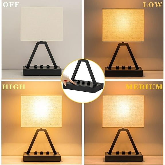 Touch Control Table with USB C & , AC Outlet, 3-Way Dimmable, LED Bulb Included, Black