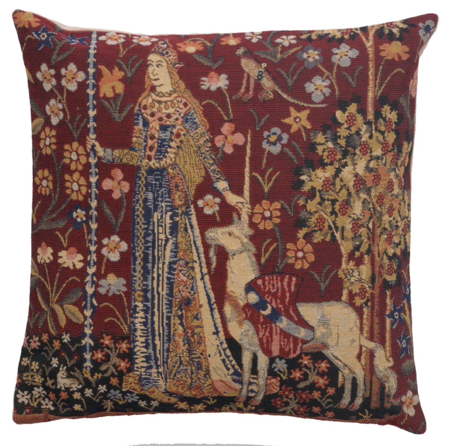 Medieval Red and Gold Jacquard Tapestry Pillow Cover