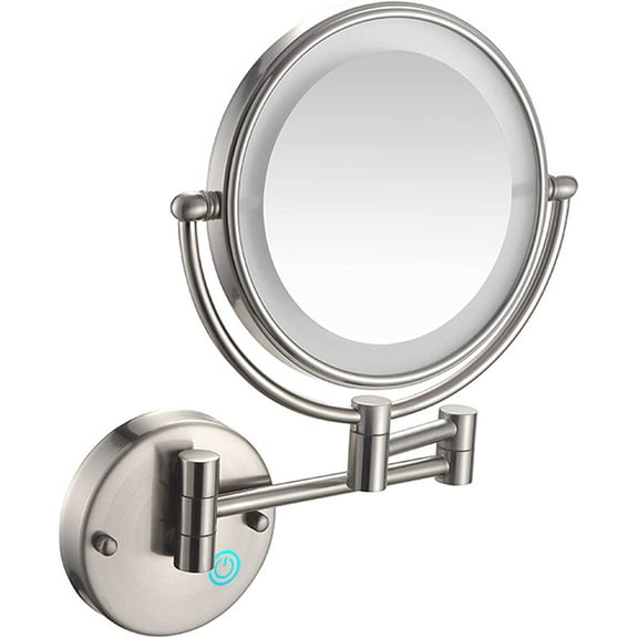 Touch Dimmable LED Makeup Mirror with Lights and 1X/10X Magnification, Lighted Double Sided Shaving Mirror Bathroom Wall Mounted Extendable Vanity Mirror,Nickel,Hardwired