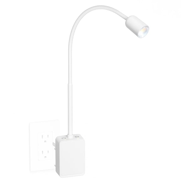 Plug In Dimmable LED Wall Reading Night Light for Books in Bed, Flexible White Wall Sconce Lamp with Power Plug for Bedroom Kitchen, 3 Lighting Color Modes, 50° Spot Light Angle