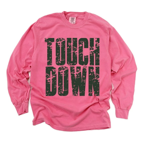 Touch Down Block Distressed - Women's Garment Dyed Long Sleeve Graphic T-Shirt