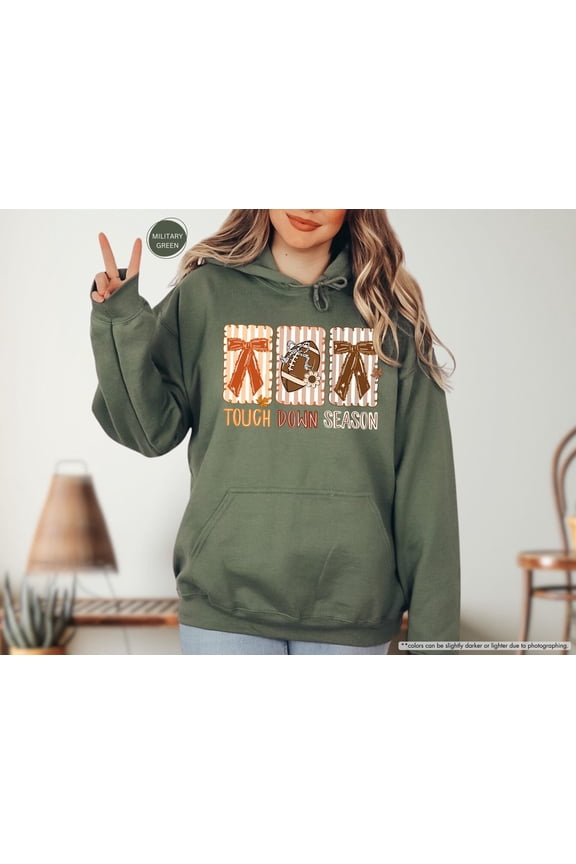 Touch Down Season Hoodie, Cute Fall Football Hoodie with Bows, Game Day Crewneck, Girls Tailgate Outfit, Autumn Football Hoodie