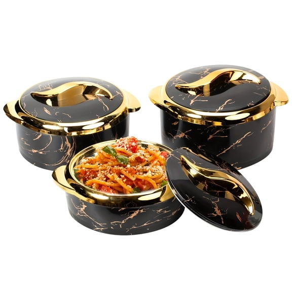 Touch Food Warmer Set, 3pcs Insulated Stainless Steel Casserole Dish with Lids, Thermal Container for Hot & Cold Food, Serving Bowl for Buffet, Office Hot Pot & Tableware