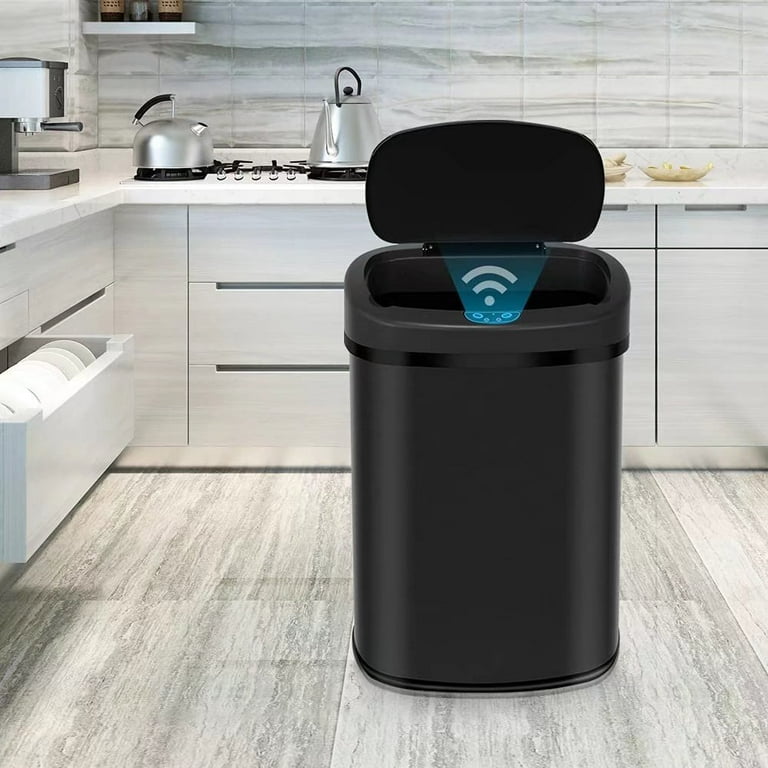 Black 13-Gallon Kitchen Trash Can with Touch Free Motion Sensor Lid