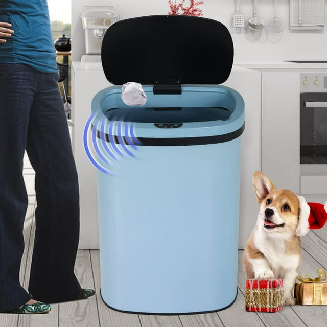 Touch Free Stainless Steel 13 Gallon Trash Can, Office Touchless Waste