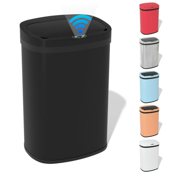Touch Free Stainless Steel Trash Can 13 Gallon for Kitchen, Automatic Garbage Can with Lid Trash Bin for Bathroom Kitchen Wastebaskets for Bedroom Auto Open Trash Cans Motion Sensor, Black