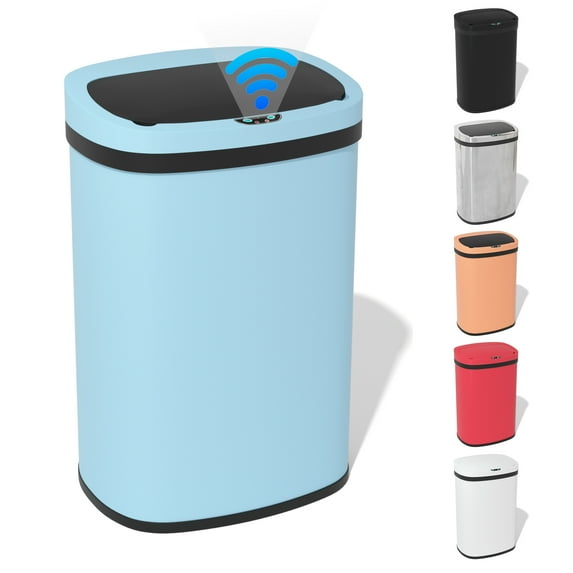 Touch Free Stainless Steel Trash Can 13 Gallon for Kitchen, Automatic Garbage Can with Lid Trash Bin for Bathroom Kitchen Wastebaskets for Bedroom Auto Open Trash Cans Motion Sensor, Blue