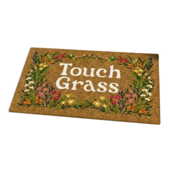Touch Grass Doormat Floral Border Natural Coir Welcome Mat Front Door Entryway Indoor Outdoor Floor Mat