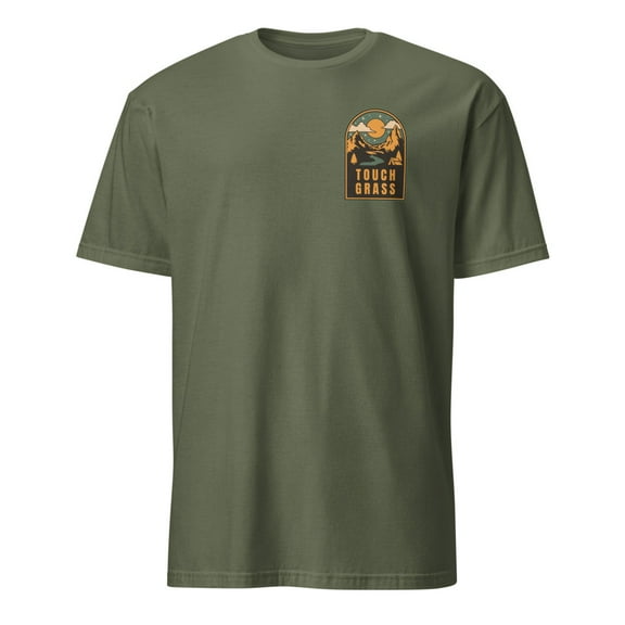 Touch Grass Funny Meme Go Outside Nature T-Shirt (Military Green, XL)